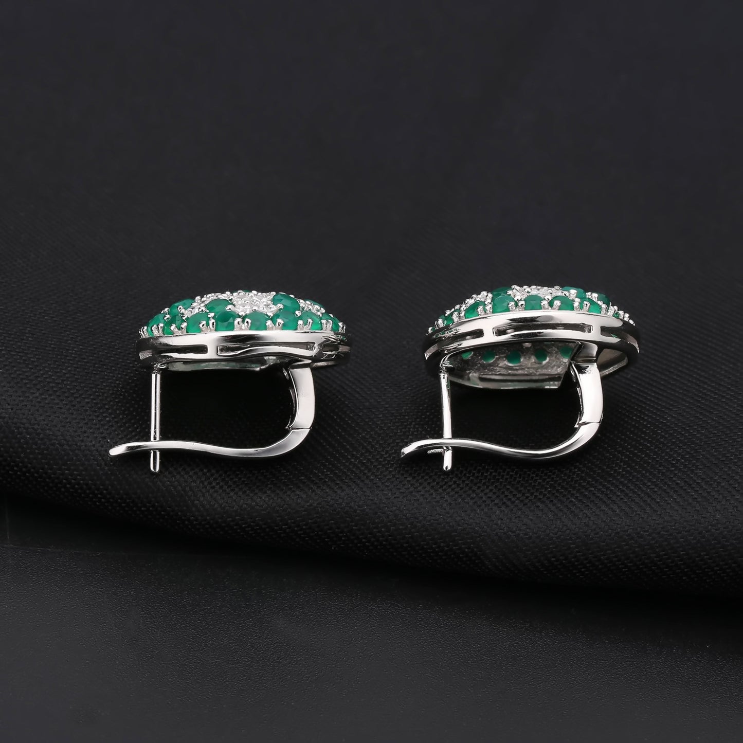 Natural Green Agate Earrings Jewelry Vintage Luxurious Gemstone s925Sterling Silver Inlaid Natural Colored Gems Stud Earrings
