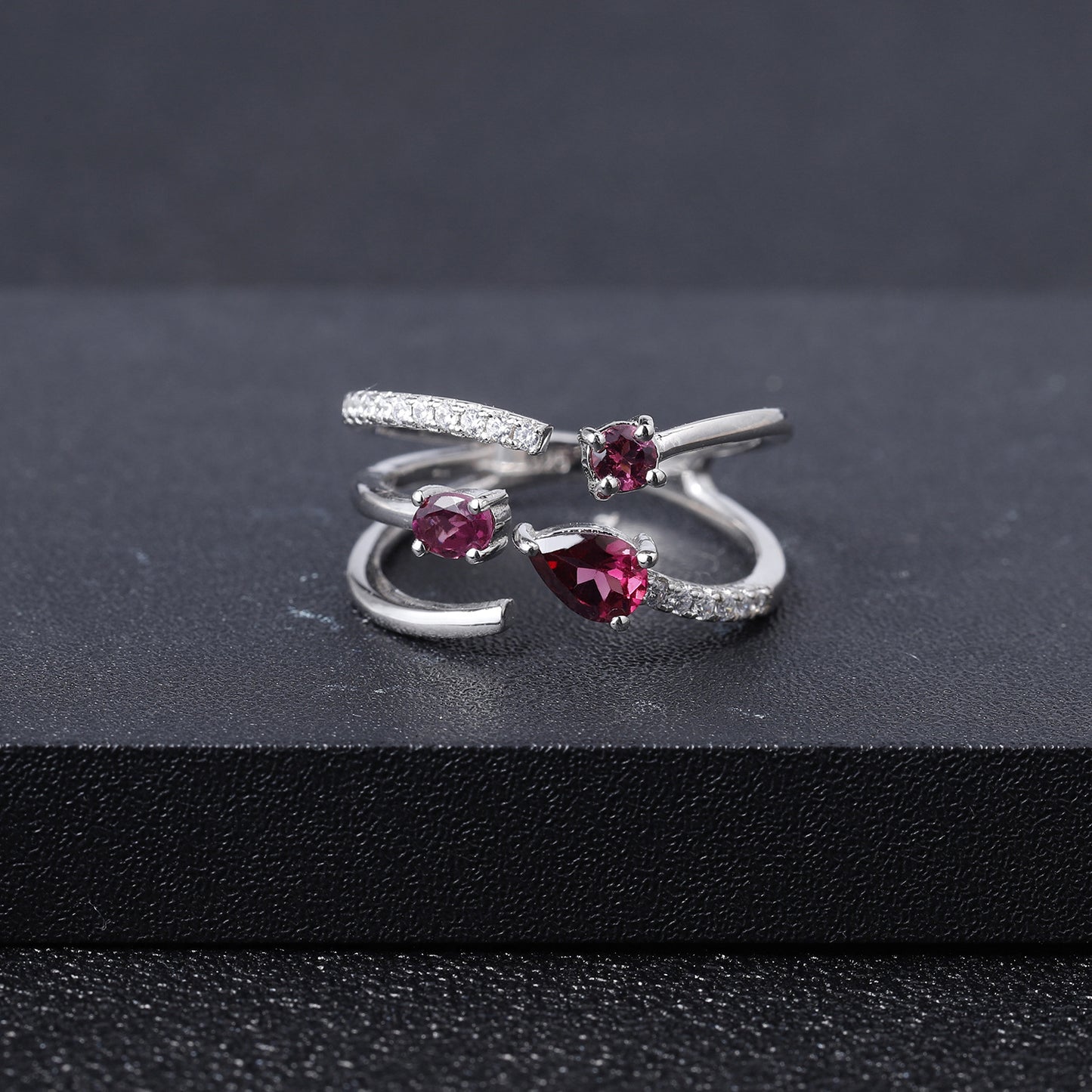 Luxurious and High-End Natural Rose Pomegranate Ring from the Prosperous Series925Silver Inlaid Natural Gemstone Ring