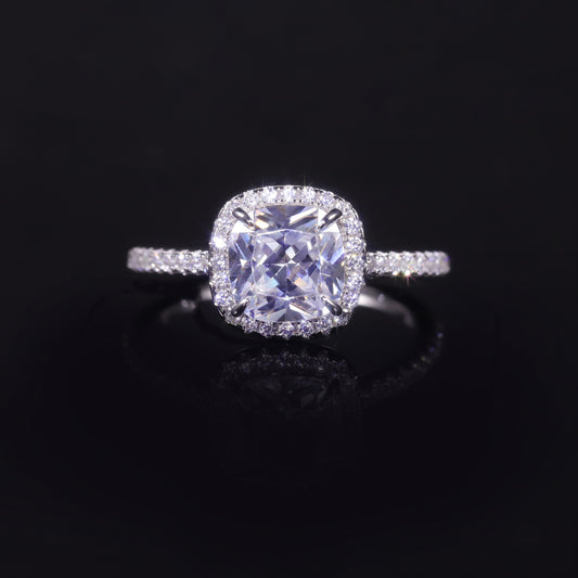Classic s925Sterling Silver Ring Inlaid with Moissanite2Carat D Colorful Fat Square Main Stone Ring