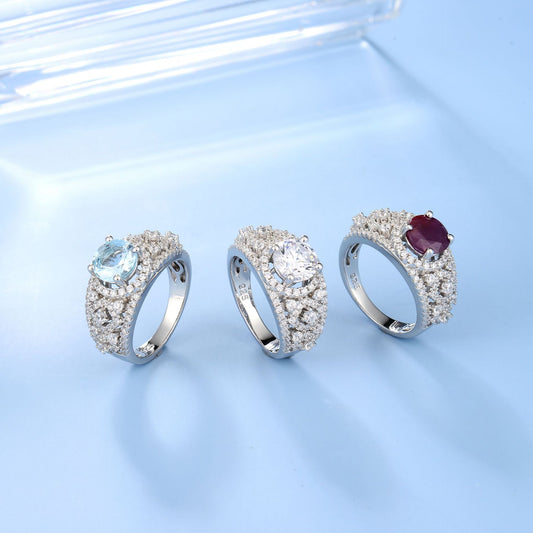 Luxurious Palace Style Natural Ruby Ring s925Sterling Silver Topaz Zircon Gemstone Ring for Men and Women