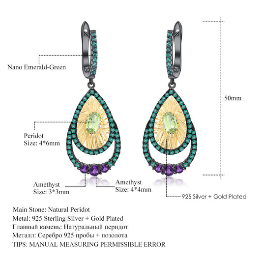 Italian Craft Jewelry Designer Earrings Natural Style Design s925Sterling Silver Natural Gemstone Earrings