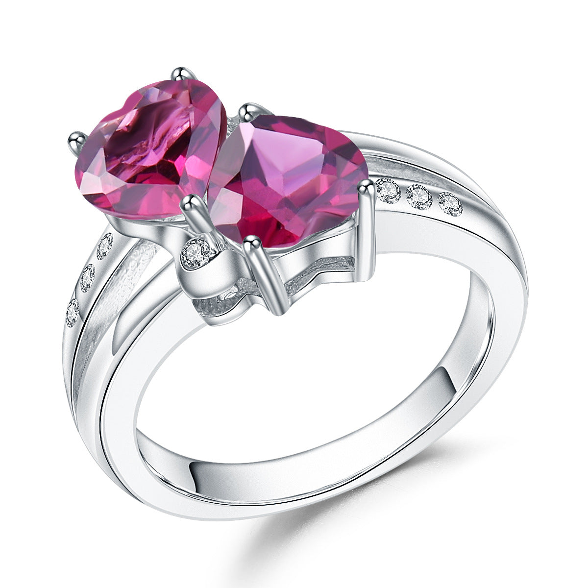 925Silver Heart-shaped Gemstone Ring Natural Amethyst Citrine Garnet Ring Supply