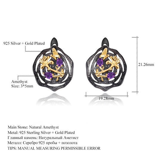 Designer High-End Gemstone Earrings Natural Style Design s925Silver Natural Rose Garnet Stud Earrings