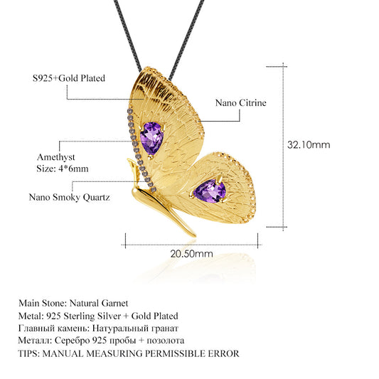 Designer Brooch Pendant Dual-use Butterfly Design Palace Style s925Silver Natural Amethyst Necklace Pendant