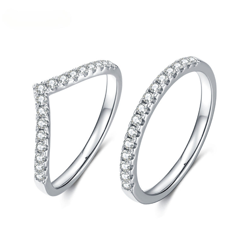 Minimalist Fashion Luxury Women's Moissanite Ring s925Sterling Silver Inlaid Moissanite Gemstone One Word v Character Ring