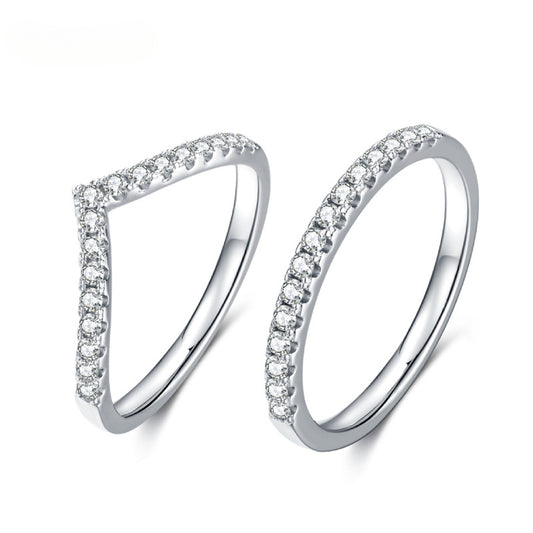 Minimalist Fashion Luxury Women's Moissanite Ring s925Sterling Silver Inlaid Moissanite Gemstone One Word v Character Ring