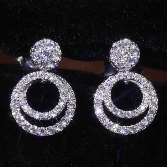 Hong Kong Style Earrings k Gold Inlaid Cultivated Diamond Earrings Layered Wear Light Luxury Circle9/10/14/18k Gold Earrings Multiple Ways to Wear