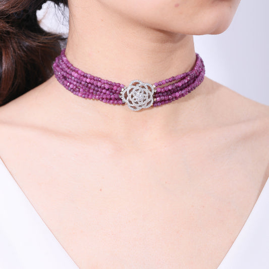 Unique Style choker Natural Ruby Lapis Lazuli Green Agate Sapphire s925Sterling Silver Beaded Necklace
