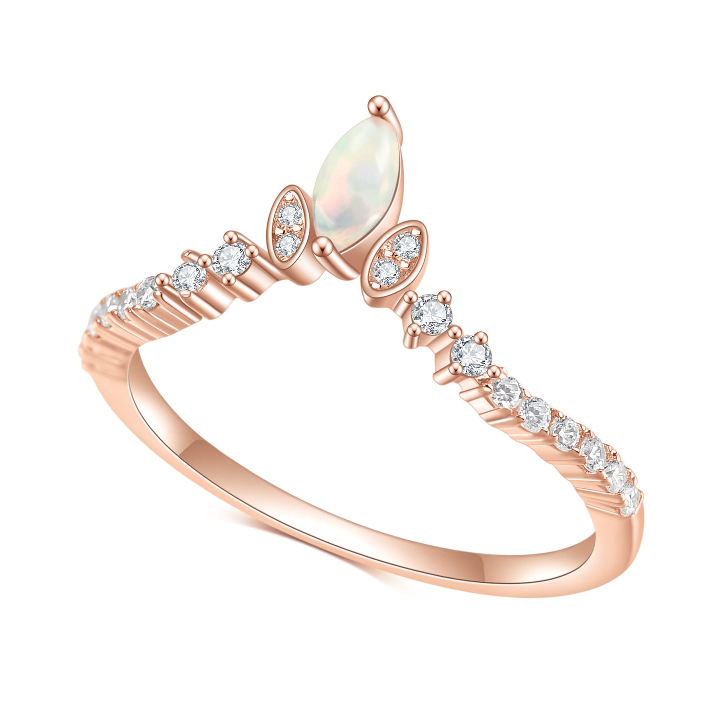 S925Solid Silver Inlaid Gemstone Ring Fashionable and Simple Luxury Style V Rose Gold Plated Ring