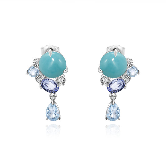 Luxurious Designer Gemstone Earrings Elegant Banquet Matching s925Silver Natural Amazonite Earrings Drop Earrings