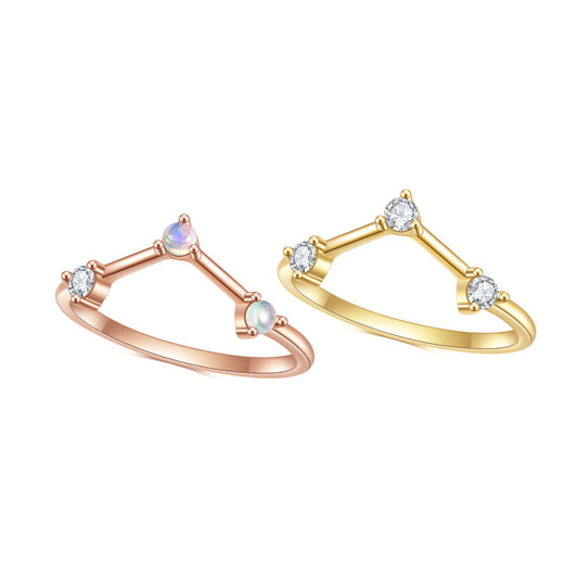 S925Sterling Silver Inlaid Gemstone Natural Opal Ring Set Fashionable Fresh Style Light Luxury Elegant Simple Ring