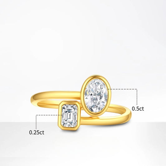 Classic Double Diamond18k Gold Diamond Ring Twin k Gold Ring Advanced Design Engagement Cultivation Diamond Ring All-Matching
