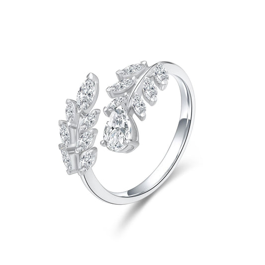 Olive Branch18k Gold Cultivated Diamond Ring Irregular Setting Diamond Ring ins Wind k Gold Open Ring Feather