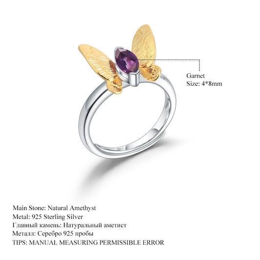 Designer Gemstone Ring Adjustable Butterfly Minimalist Design s925Silver Demand Natural Gemstone Ring