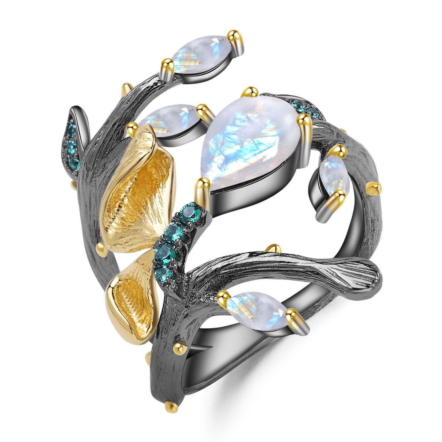 Russian Secret Garden Designer Gemstone Ring Natural Style Butterfly s925Silver Natural Amethyst Ring