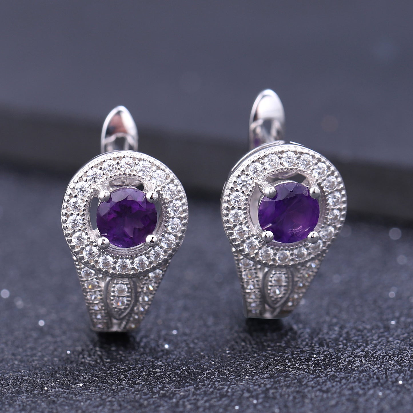 Natural Stone Earrings Vintage Personality Colorful Gemstones s925Silver Amethyst Earrings