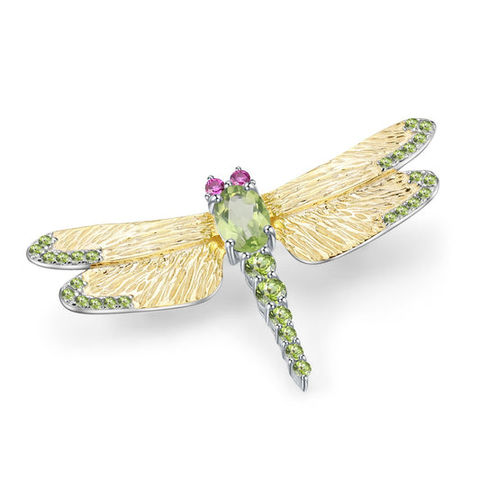 Designer Model Natural Colored Gems Brooch Dragonfly Design Classical Dignified s925Silver Natural Garnet Brooch