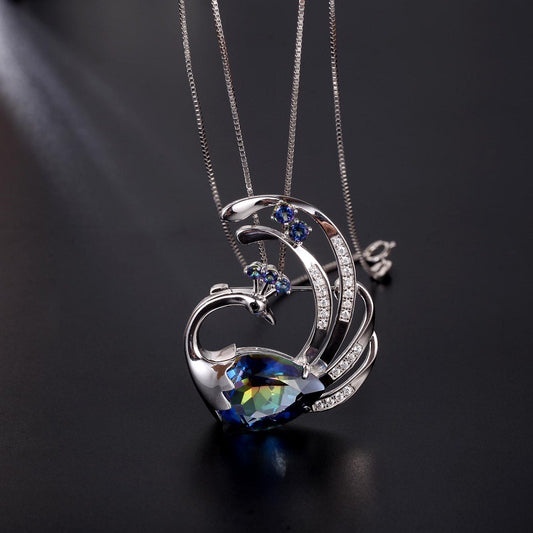 Italian Craft Vintage Luxury Jewelry Peacock Pendant Design925Silver Inlaid Crystal Necklace Pendant