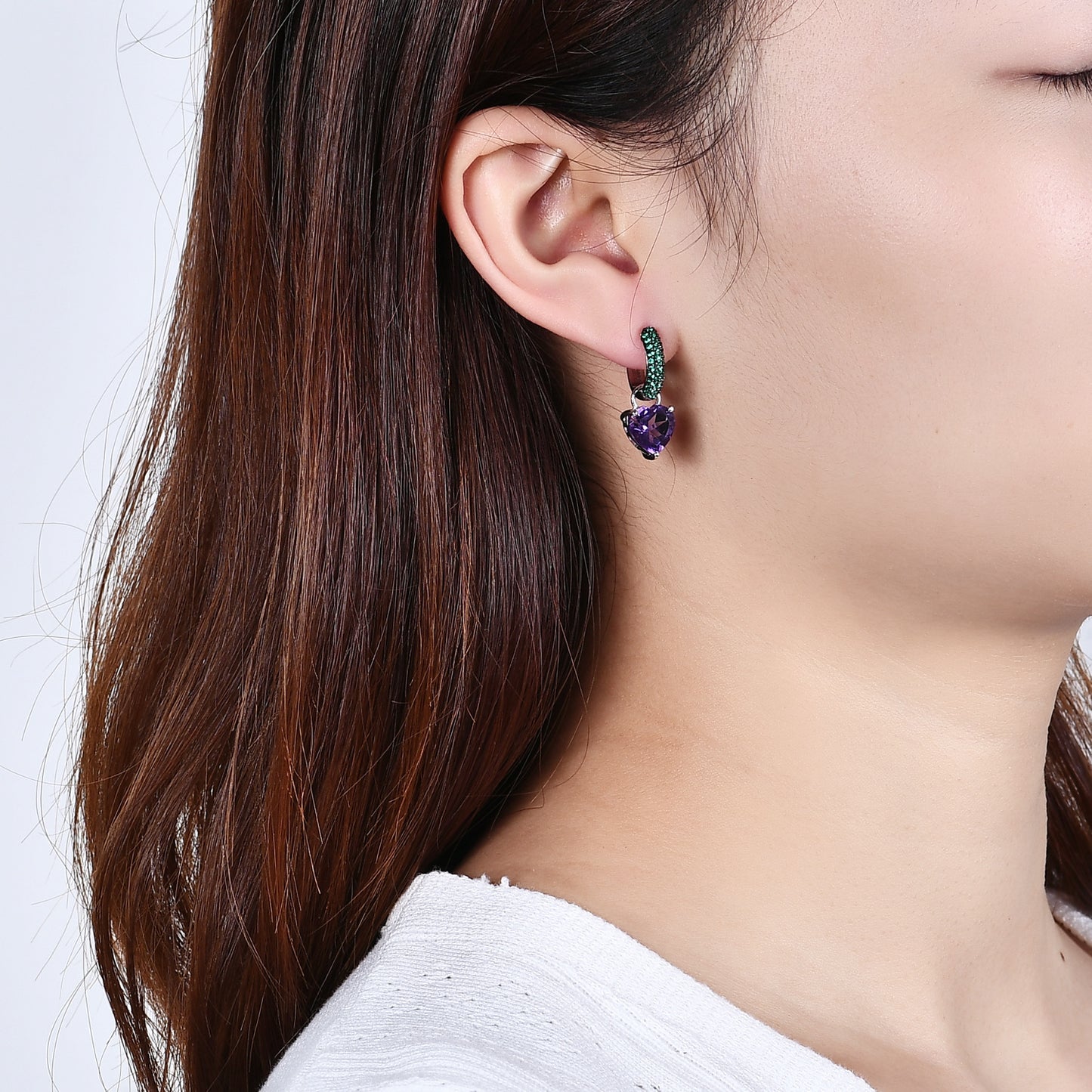 Thorn Bud Design Heart Gemstone Earrings s925Sterling Silver Inlaid Natural Gemstone Amethyst Stud Earrings