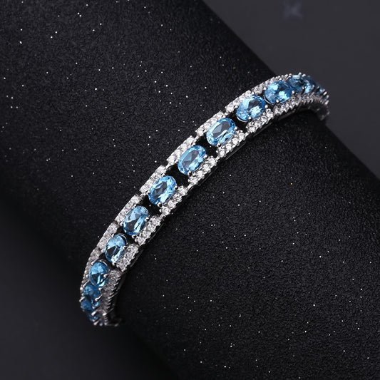 High-end Natural Swiss Blue Topaz Bracelet for Women Fashion Luxury s925Silver Inlaid Natural Gemstone Bracelet