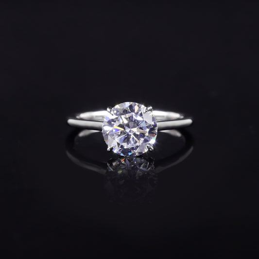 Simple Plain Circle2Carat Wedding Ring Large Main Stone Ring s925Sterling Silver Round Moissanite Ring