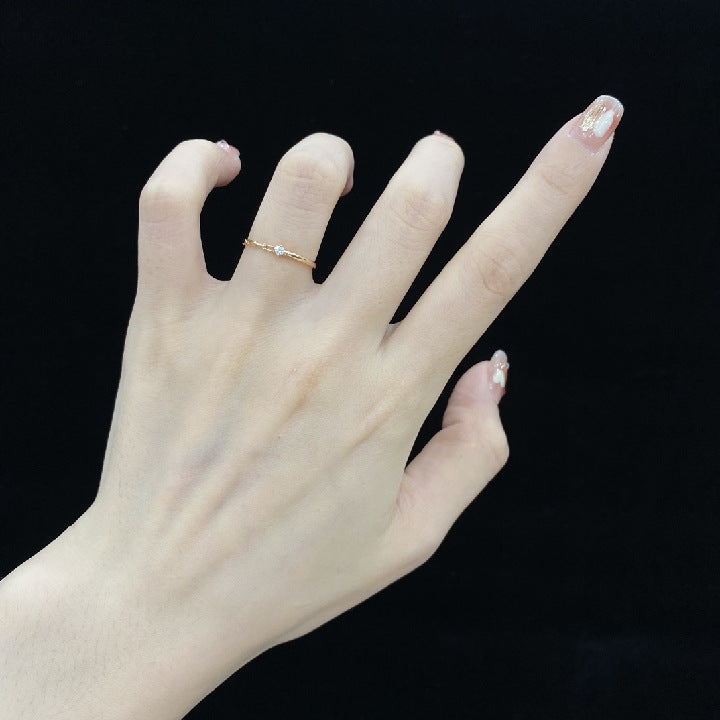 Special-interest design18k Gold Inlaid Cultivated Diamond Ring Hollow Rose Gold Crushed Diamond k Gold Ring with Fine Personality