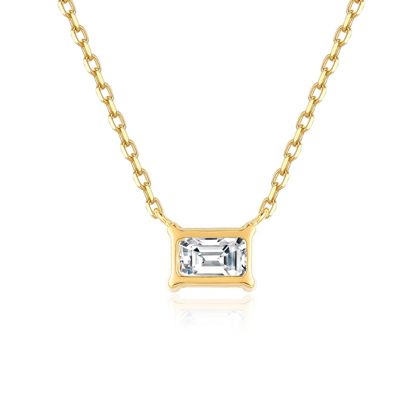Fashion14k Gold Necklace with Cultivated Diamonds0.5Carat Emerald Cut k Gold Platinum Real Diamond Collarbone Chain