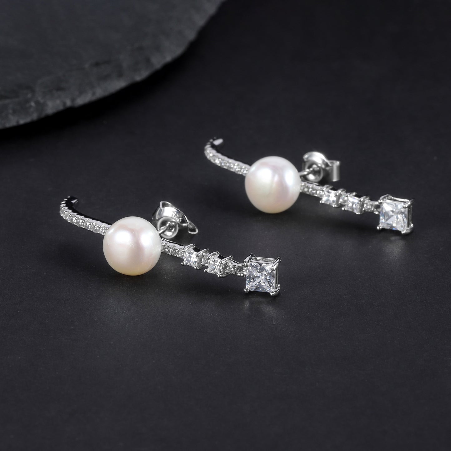 Jewelry Fashion Light Luxury Natural Freshwater Pearl Stud Earrings S925Sterling Silver Inlaid5A Zircon Earrings Jewelry