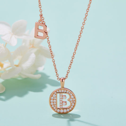 26English Letters B Necklace s925Silver Moissanite Gift for Girls Autumn Winter New Coin Pendant