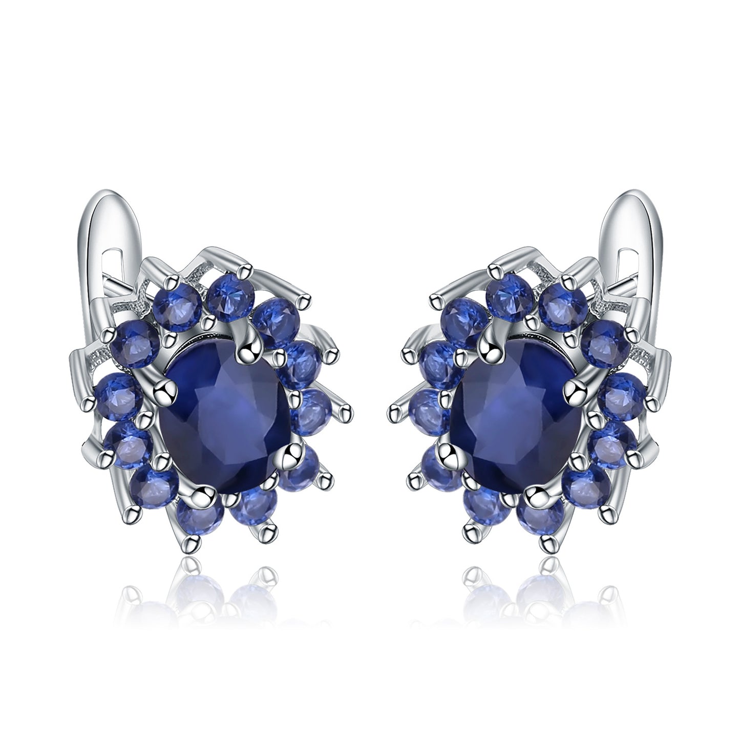 Natural Sapphire Stud Earrings Fashion Retro Inlaid Gemstone s925Silver Crystal Earrings Jewelry