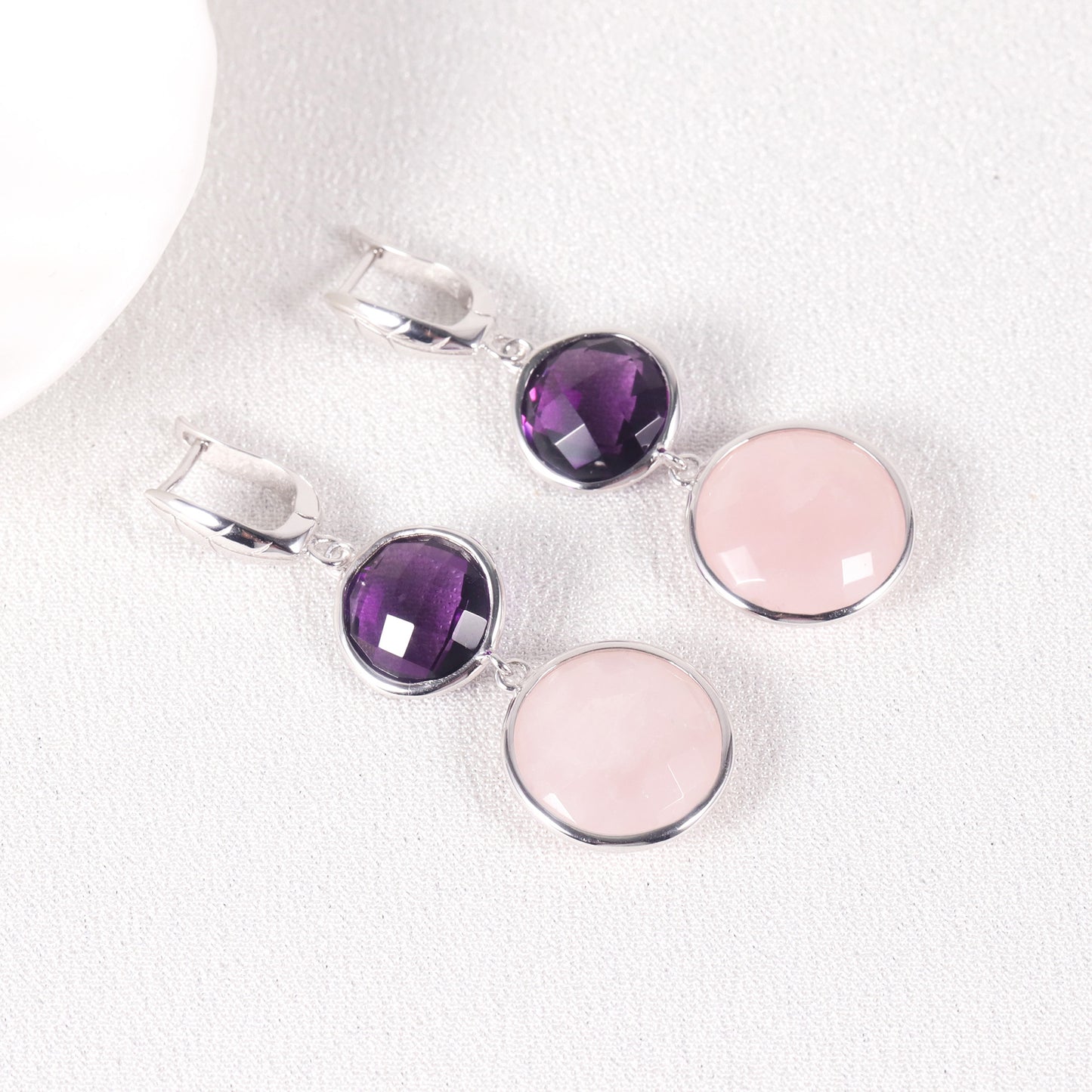 Bohemian Style Earrings s925Silver Inlaid Natural Crystal Earrings Colorful Gemstone Long Earrings