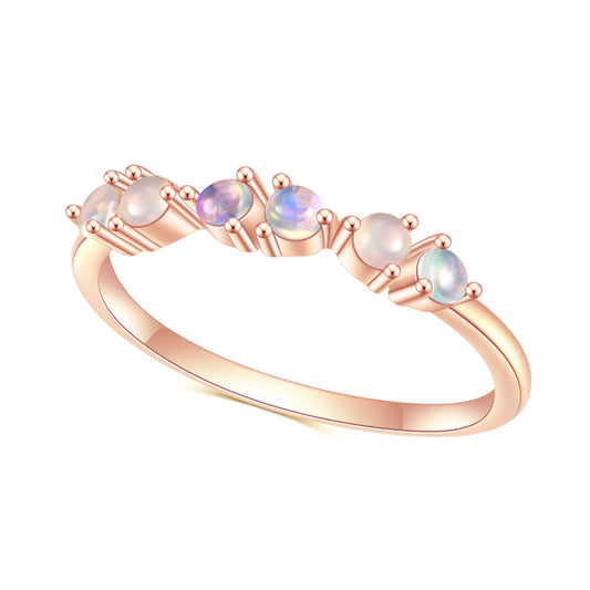 S925Sterling Silver Inlaid Natural Opal Ring Set Luxurious Fashionable Simple Rose Gold Ring