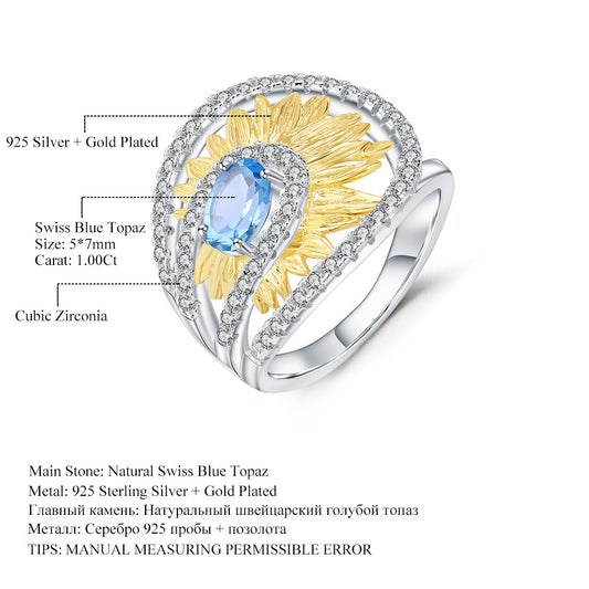 Designer Model Retro Style Natural Colored Gems Ring Italian Craft Flower Natural Style925Silver Gemstone Ring