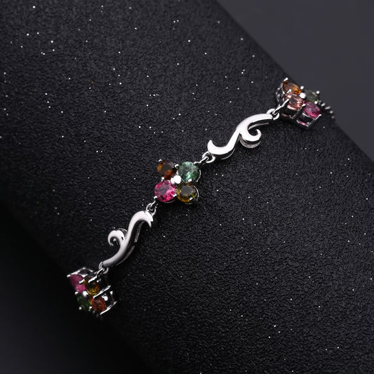 New Design Natural Tourmaline Bracelet for Women Creative Princess Temperament s925Silver Inlaid Natural Gemstone Bracelet