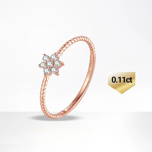 Fresh18k Gold Inlaid Cultivated Diamond Ring Lily Flower Rose Gold Crushed Diamond Pure k Gold Ring Foreign Trade