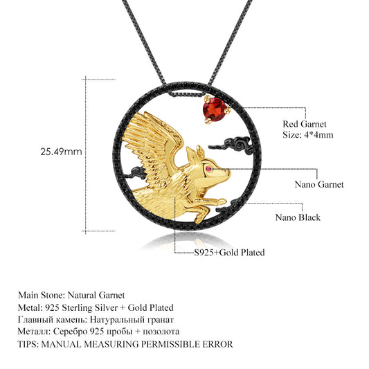 Designer Chinese Style Element Pendant Twelve Zodiac Series Pig 925Silver Natural Gemstone Necklace Pendant