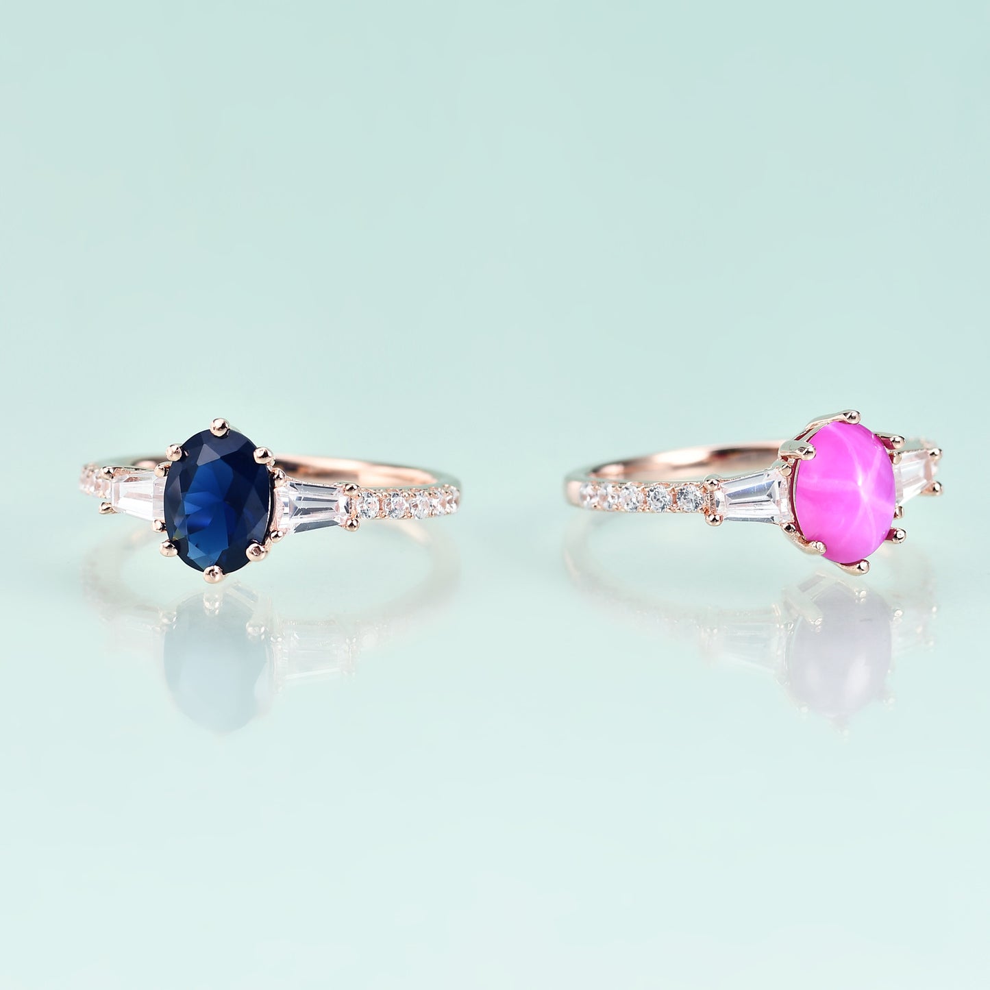 S925Sterling Silver Inlaid Blue Gemstone Ring Fashion Classic Elegant Light Luxury Colorful Gemstone Rose Gold Ring