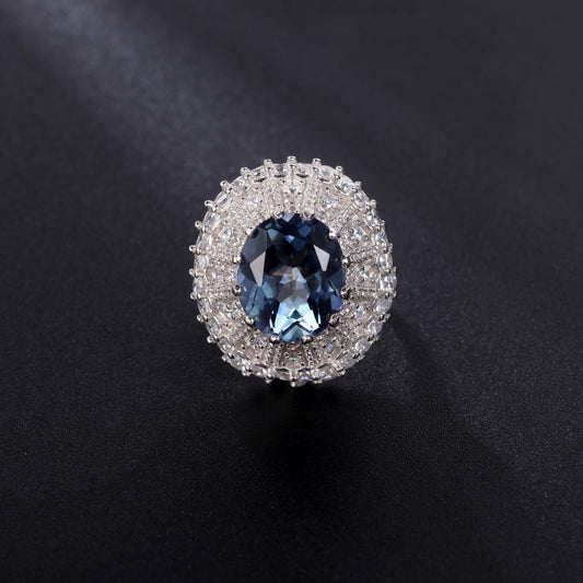 Luxurious Exaggerated Waltz Ring for Men and Women4Carat s925Silver Inlaid Colorful Crystal Mushroom Ring