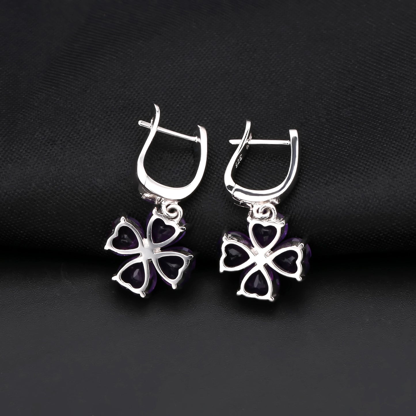Fresh Natural Amethyst High-end Earrings Luxurious Clover s925Silver Inlaid Gemstone Earrings