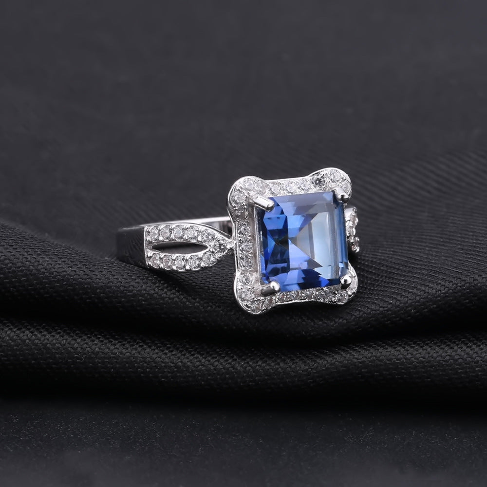 Luxurious Retro Fashion Colorful Crystal Ring with a Unique High-end Feel s925Silver Inlaid Colorful Gemstone Ring