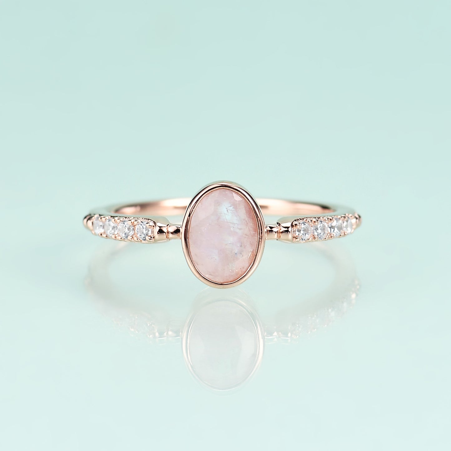 S925Sterling Silver Inlaid Gemstone Natural Moonstone Ring Fashionable and Unique Elegant Light Luxury Rose Gold Ring