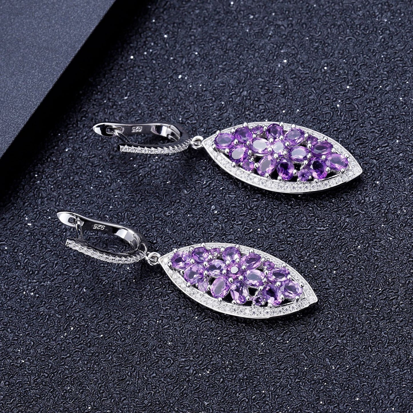 Luxurious Natural Gemstone Amethyst Earrings Group Inlay Design High-end Sense Personality s925Silver Inlaid Earrings