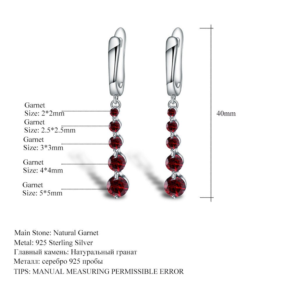 Stylish925Sterling Silver Plated18k Gold Earrings Natural Garnet Medium Long Style Elegant Earrings