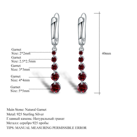 Stylish925Sterling Silver Plated18k Gold Earrings Natural Garnet Medium Long Style Elegant Earrings