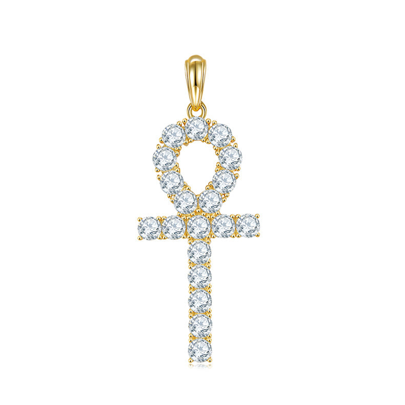 Key Cross Pendant s925Sterling Silver Inlaid4mm Moissanite Necklace Hip Hop Full Diamond Clavicle Chain