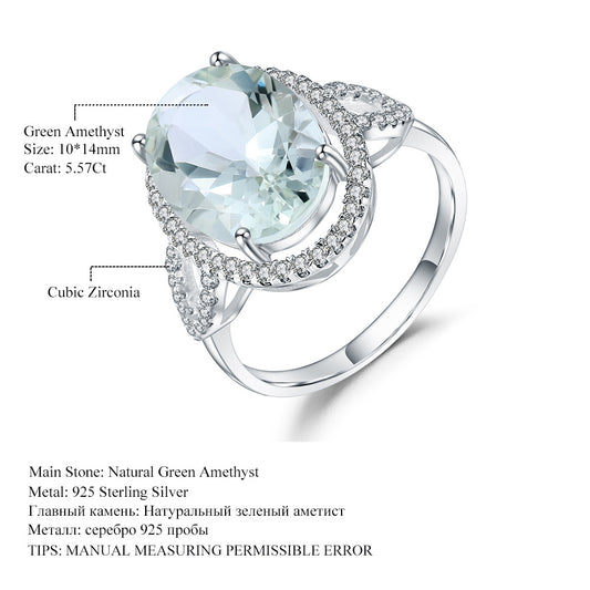 Luxurious Gemstone Green Amethyst Ring Elegant and Noble Personality s925Silver Inlaid Natural Gemstone Ring