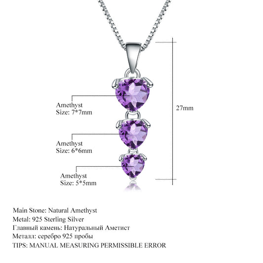Natural Amethyst Necklace Pendant Fashionable, Simple, and Luxurious s925Sterling Silver Inlaid Natural Gemstone Necklace Jewelry