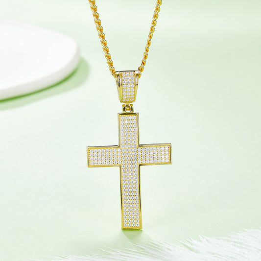 Trendy Hot-Selling Four-Row Full Diamond Necklace Hip-Hop Cross s925Silver Inlaid Moissanite Necklace