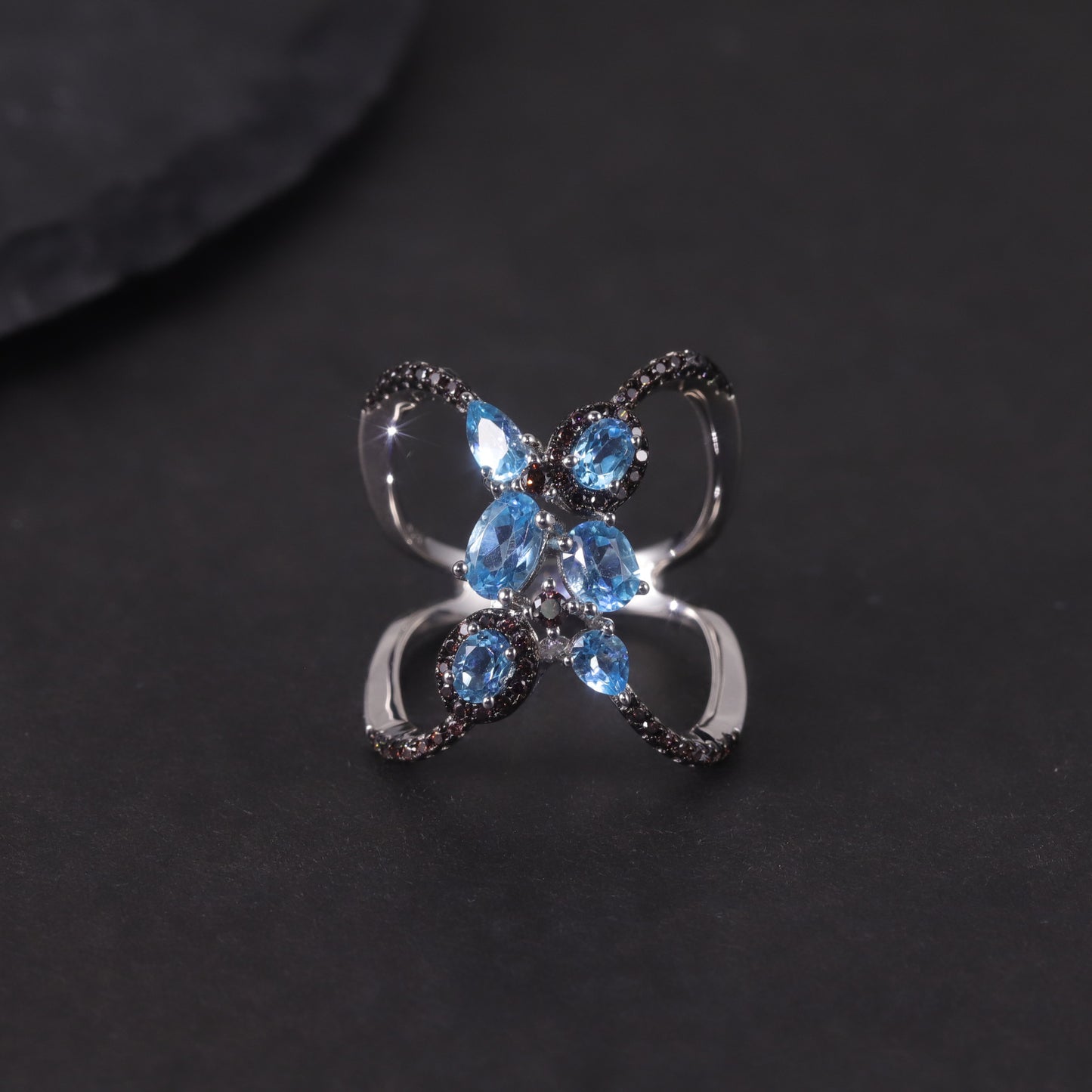 Butterfly Shape Original Design Natural Topaz Ring s925Silver Cluster Inlaid Amethyst Dark Style Couple Rings