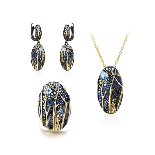 In-stock Designer Natural Gemstone Jewelry Accessories Three-piece Set 925Silver Inlaid Niche Jewelry Set